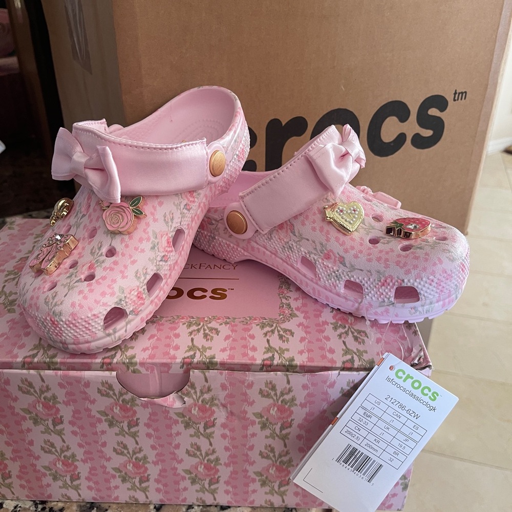 LoveShack Fancy x CROCS Kids Pink Floral Clogs with Bows and Charms